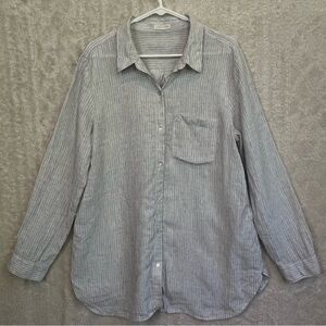 Eileen Fisher 100% Linen Striped Button Up Shirt Top Size Large Lagenlook